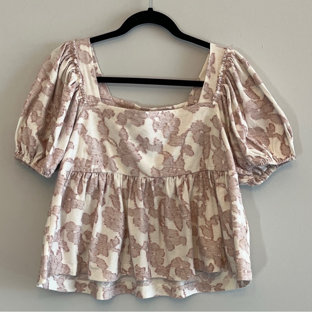Maeve by Anthropologie Bastia Textured Babydoll Top Cream and Soft Pink Size S
